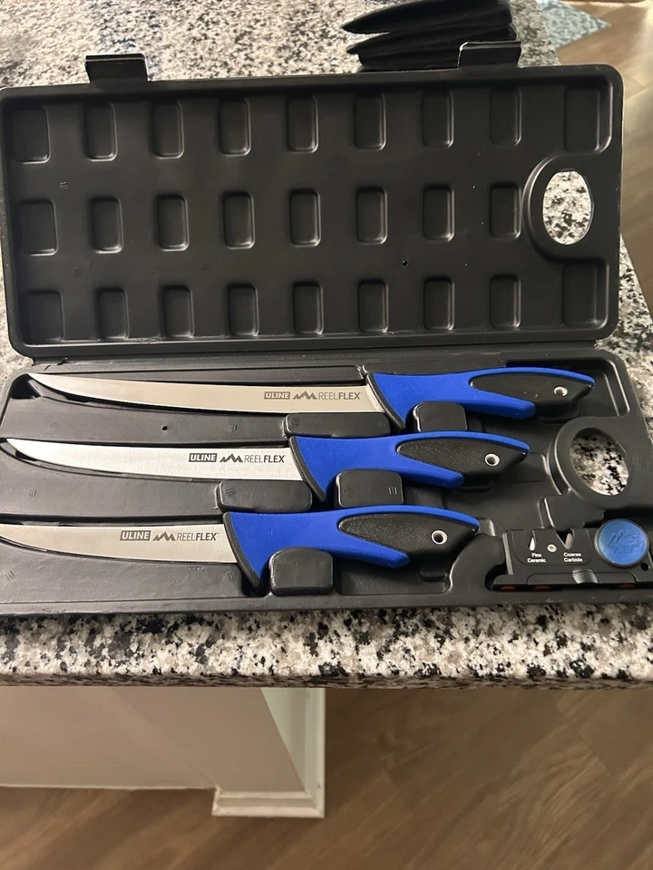 Открытый край Reelflex Pak 4 изделия филе нож комплект синий ручки в чехле новый! - Изображение 1 из 1