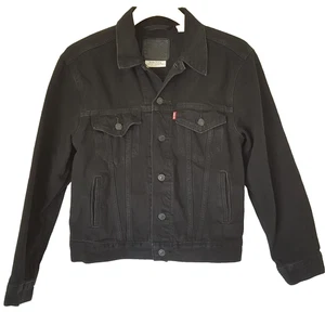 Levis Mens Black Denim Jeans Jacket Size S Trucker Big E Button Up Western - Picture 1 of 10