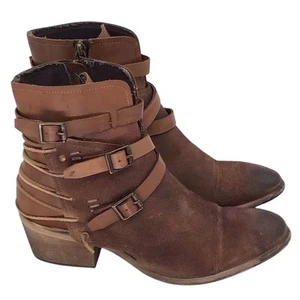 Roan Bed Stu Boots Womens Sz 9 Brown Ankle Booties Zipper Distressed Festival - Picture 1 of 8