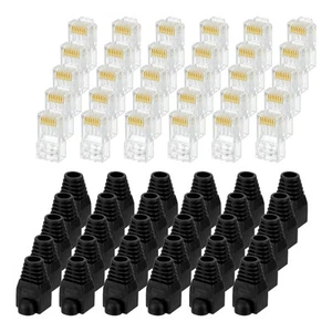 100pcs Cat6 RJ45 Pass Through Connectors with 100pcs Blue Strain Relief Boots - Afbeelding 1 van 5
