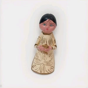 Vintage Mexican White Gold Hand Painted Folk Art Clay Pottery Nativity Figurine  - Picture 1 of 10
