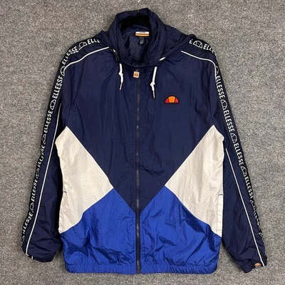 Ellesse Mens Hooded Windbreaker Jacket Navy White Royal Blue Colorblock Size S - Image 1 of 4