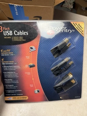 New Sealed Power Sentry 3 Pack USB Device Cables 102028 NIP - Image 1 of 4