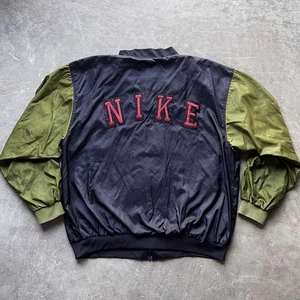 VINTAGE Nike Jacket Mens Large Colorblock Two Tone Windbreaker 80s Black/Green - Picture 1 of 12