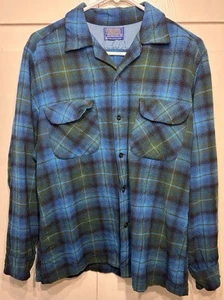 **FLAWS**  VINTAGE 60’s Pendleton Wool Blue Longsleeve Shirt Mens - Size Medium - Picture 1 of 7