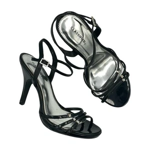 Classified Vtg Y2K 90s Black Vegan Leather Rhinestone Strappy Sandal Heels 8.5M - Picture 1 of 8