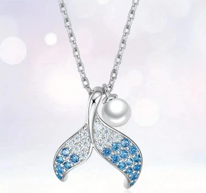 Stilvolle Silberne Pendellager Kette Halskette Meerjungfrau-Schwanz-Design Luxus - Bild 1 von 1