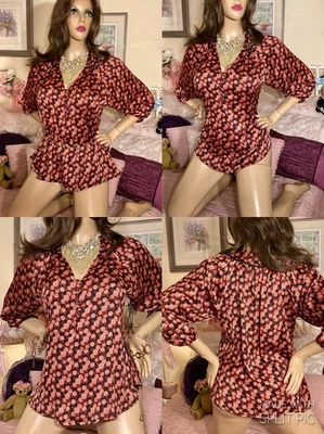 Vtg GLOSSY WET LOOK LIQUID SATIN Sexy Silky Secretary Mistress Tunic Top Blouse  - Image 1 of 4