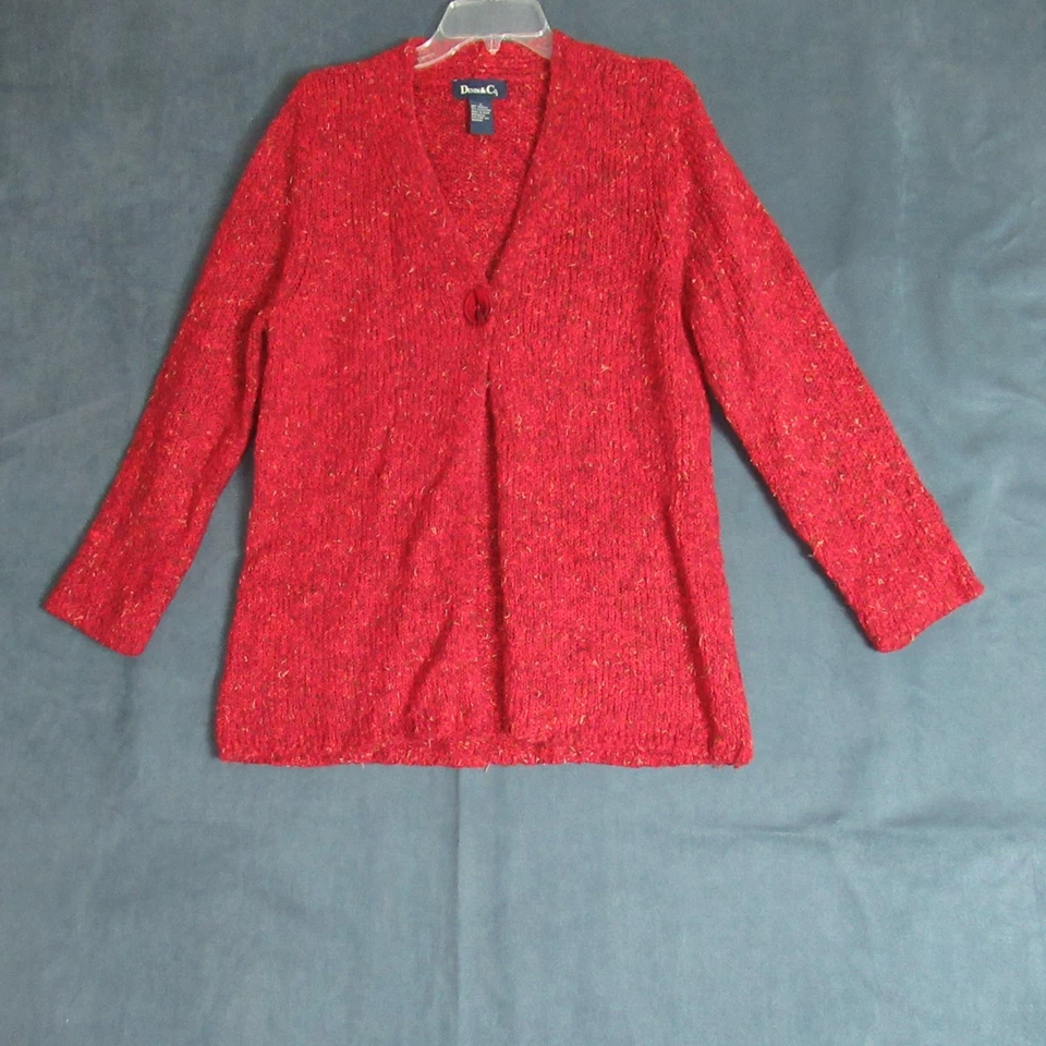 Cárdigan Vintage Denim & Co Mujer Grande Rojo Tejido Suéter Un Botón Acogedora Abuela Foto 1 de 4