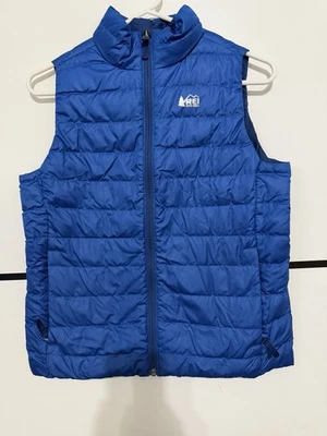 REI Co-op 青年背心大号 (14-16) 蓝色绗缝夹克 Puffer 儿童全拉链 — 第 1/4 张图片