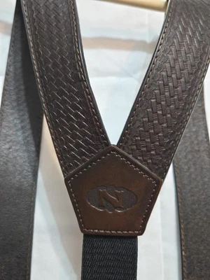 Vintage Nocona Leather Suspenders – Basketweave Tooled, Dark Brown, Western Rode - Image 1 of 4