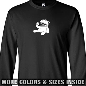 Fat Droid LONG SLEEVE T-Shirt Android Eats Apple Sucks Eating Bites Biting Mens - Picture 1 of 32
