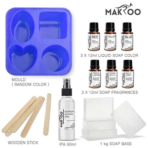 MAKROO Soap Making Kit 10pc with colour, fragrances & 1kg Soap Base melt & pour - Picture 1 of 11