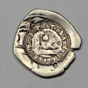 1846 COSTA RICA C/S over Mexico Mo Cob 2 Reales Assayer P 2.78g Holed *J548 - Picture 1 of 5