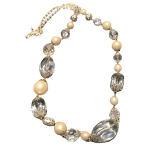 Chico’s Silver Faux Pearl Necklace Clear Resin Beads Lightweight Layer - Picture 1 of 8