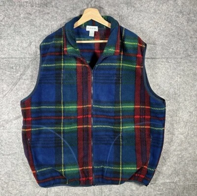 Chaleco polar vintage Izod para hombre XL tartán a cuadros cremallera completa azul rojo amarillo de colección Foto 1 de 4