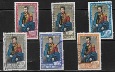 Venezuela: 1960; Scott 779-781 + C750-C752, Juego Mariscal Sucre, Usado, EBV1200D Foto 1 de 2