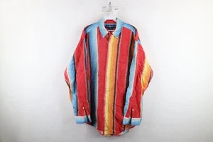 Vtg 90s Ralph Lauren Mens Medium Faded Linen Silk Rainbow Striped Button Shirt - Picture 1 of 9