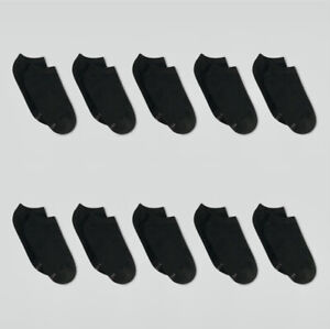 Hanes Women's 10pk No Show Socks Black 5-9 New Solid Cushioned Moisture Wicking