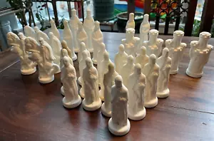Vintage Alberta Ceramic Bisque Chess Pieces Unpainted 32 Piece - Picture 1 of 20