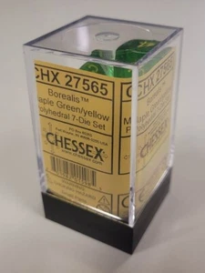 Dice Set RPG 27565 Chessex - Borealis Maple Green/Yellow - Polyhedral 7-Die Set - Imagen 1 de 2