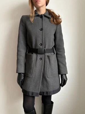 MIU MIU AÑOS 90 ABRIGO DE LANA MUJER VINTAGE GRIS CON CINTURÓN HECHO EN ITALIA TALLA IT 42 US 6 M Foto 1 de 4