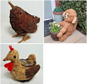 Reisig Pflanzgefäß Vogel Affe Huhn Garten Blumen Terrasse Haus Kunststoff Intarsien - Bild 1 von 34