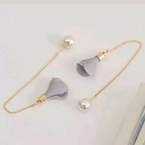 Women Elegant Long Flower Pearl Tassel Gold TONE Dangle Drop Earrings Gift USA - Picture 1 of 1