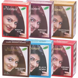 Color de cabello Noorani Henna 6x10 g - negro, marrón oscuro, caoba, tono rojo - Imagen 1 de 12