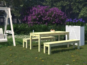 Gartenmöbelset 180 cm Gartentisch + 2 Gartenbänke Holzgarnitur Sitzgruppe Holz - Bild 1 von 3