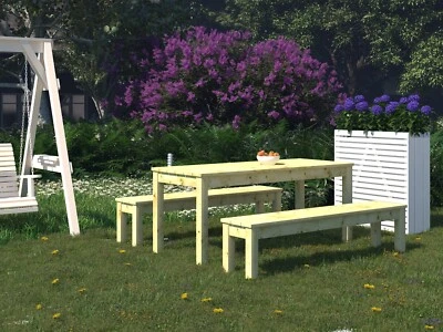 Gartenmöbelset 180 cm Gartentisch + 2 Gartenbänke Holzgarnitur Sitzgruppe Holz - Bild 1 von 3