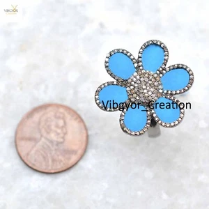 ¡¡Oferta!! Anillo flor esmalte diamante pavé plata de ley 925 hecho a mano joyería regalo - Imagen 1 de 4
