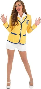 Womens Holiday Camp Helper Costume S - XL Ladies 80s TV Yellow Coat Fancy Dress - Picture 1 of 4