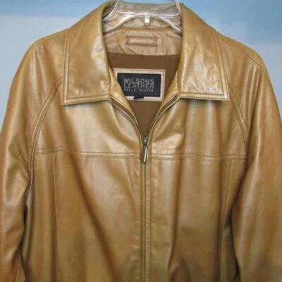 Chaqueta de Cuero Wilsons Pelle Studio Para Hombre Grande Marrón Cremallera Cuello Forrado Suave Foto 1 de 4