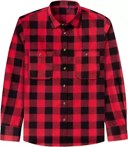 Men'S Flannel Plaid Shirts Long Sleeve Regular Fit Casual Button down Checkered - Picture 1 of 12