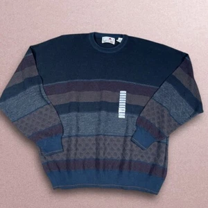 Vintage Florence Tricot Sweater Mens 3x Blue Geometric Wool Blend Pullover - Picture 1 of 6
