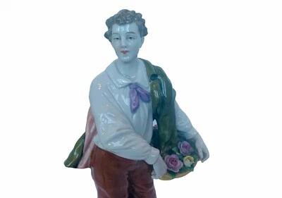 Schierholz 74 Basket Flowers Boy RARE Germany Antique Porcelain Figurine vtg 10" - Image 1 of 4