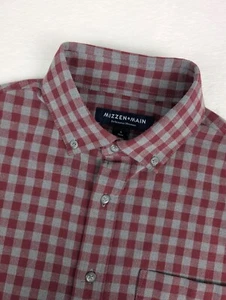 Mizzen + Main Long Sleeve Flannel Shirt Mens Small Trim Gray Maroon Plaid Check - Picture 1 of 10