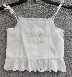 Polo Ralph Lauren Sleeveless Eyelet Top Girls 5 White Back Button Closure Ruffle - Picture 1 of 15