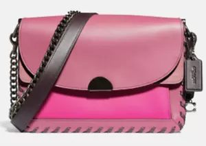 COACH Dreamer Shoulder Bag Colorblock Whipstitch Pink Burgundy Leather 76034 - Picture 1 of 12