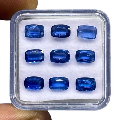 Lote de 9 piedras preciosas sueltas sin tratar corte cojín azul cianita natural 6x4 mm Foto 1 de 4