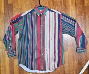 Vintage Tommy Hilfiger Hemd Herren Medium Mehrfarbig Gestreift Knopfleiste Wappen 90er - Bild 1 von 12