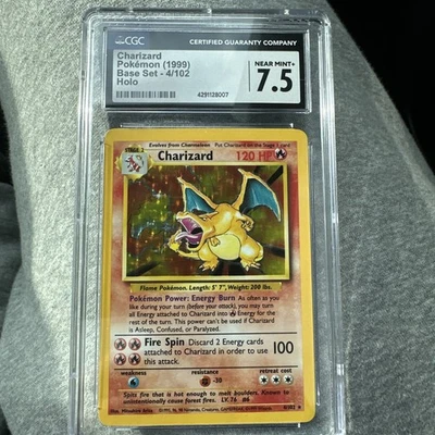 Pokémon TCG Charizard Base Set Holo Unlimited Rare Card 4/102 CGC 7.5 Near Mint - Image 1 of 2