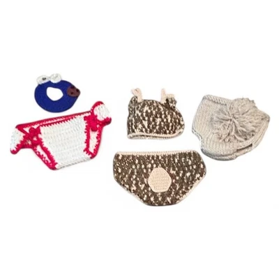 Crochet Knit Baby Bundle Deer Set Diaper Covers Beanie Cookie Monster Homemade - Image 1 of 4