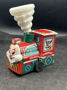 1950'S? YULETIDE CHRISTMAS WIND-UP LOCOMOTIVE VINTAGE METAL WORKS JAPAN - Picture 1 of 9