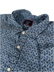 UNTUCKit Silineo Men’s XL Blue White Geometric Waves Linen Short Sleeve Shirt - Picture 1 of 9