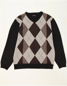 PIERRE CARDIN maglione uomo scollo a V maglione 4XL nero cotone argyle/diamante BK03 - Foto 1 di 3