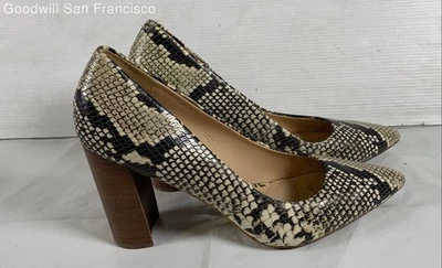 Nine West Astoria 9X9 Beige Black Leather Snakeskin Block Pump Womens Heels 10M - Image 1 of 4
