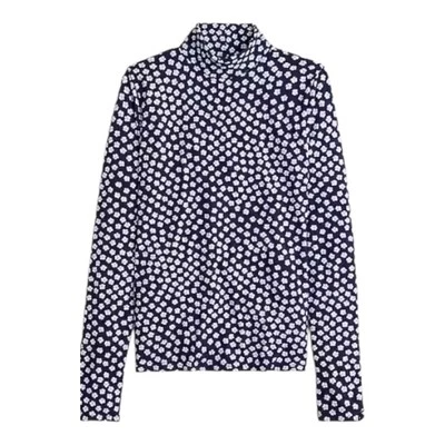 EUC Women's J. Crew Size L Blue Floral Matte Jersey Turtleneck Long Sleeve - Image 1 of 4