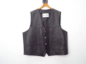Star Enterprise Black Leather Waistcoat Size 6XL 55cm                       JL15 - Picture 1 of 10